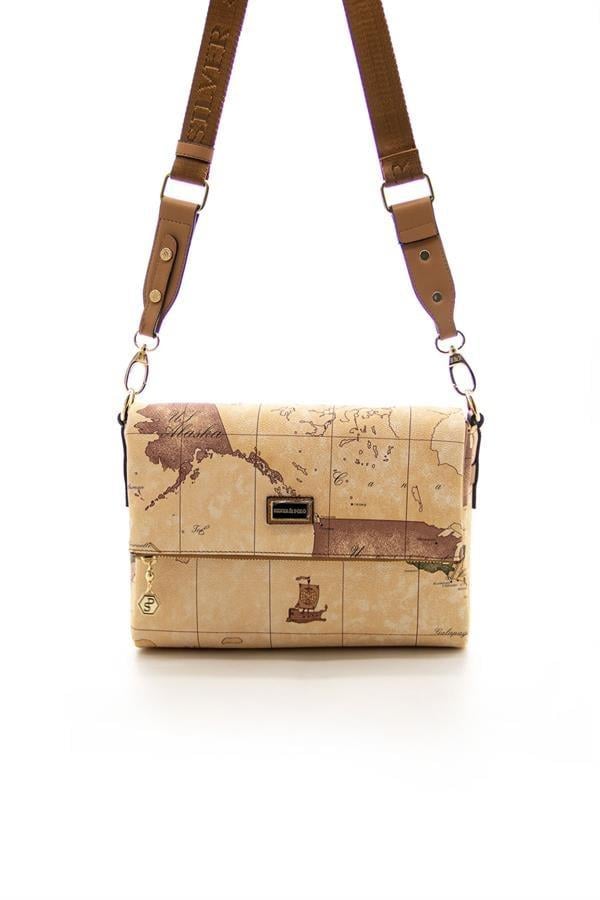 Silver & Polo SP963 Kadın Çapraz Çanta Harita Pudra-A.Taba