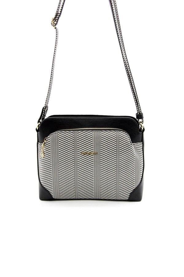 Silver & Polo SP364 Kadın Çapraz Çanta Hasır Siyah Beyaz-Siyah