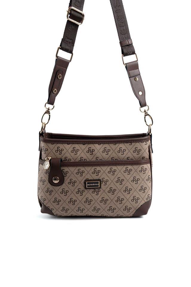 Silver Polo Koyubej - Kahve Monogram Kadın Çapraz Çanta SP1160
