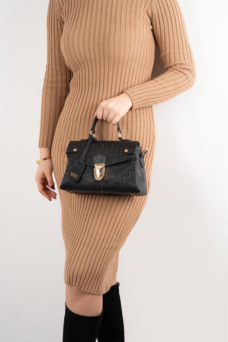 Silver & Polo SP1159 Kadın El Çantası Logolu Siyah-Siyah