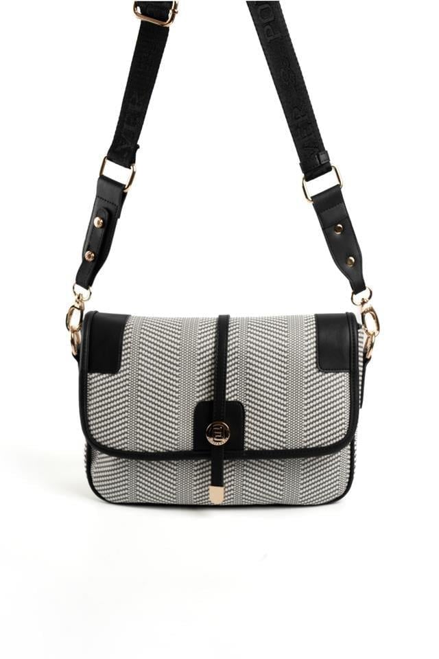 Silver & Polo SP1182 Kadın Çapraz Çanta Hasır Siyah Beyaz-Siyah