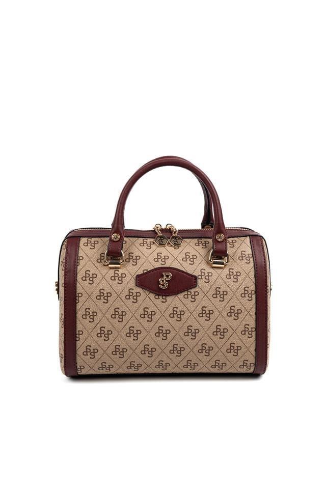 Silver & Polo SP1091 Kadın El Çantası Monogram Koyu Bej-Bordo