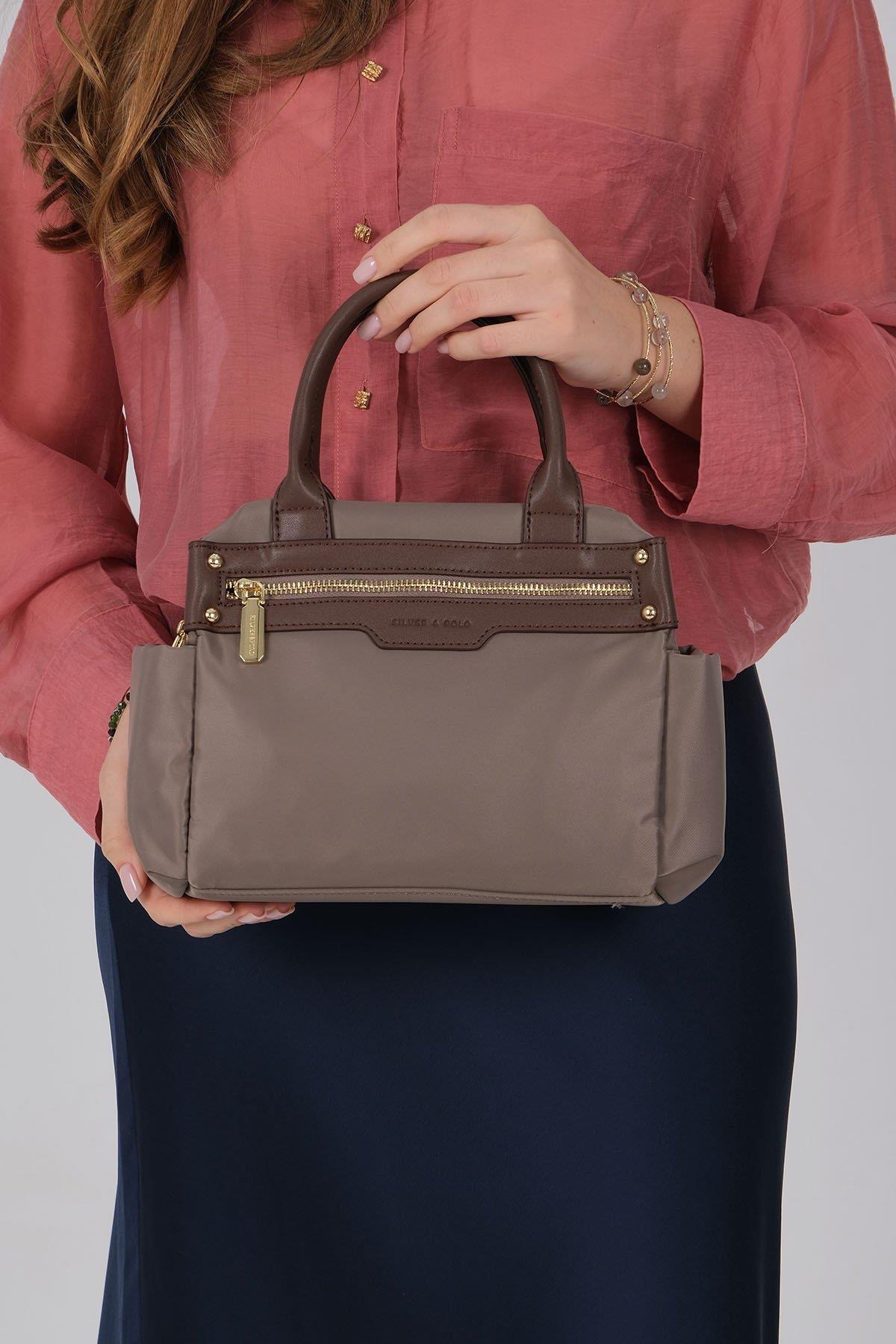 Silver & Polo SP1219 Kadın El Çantası Saten Kum-Kahve