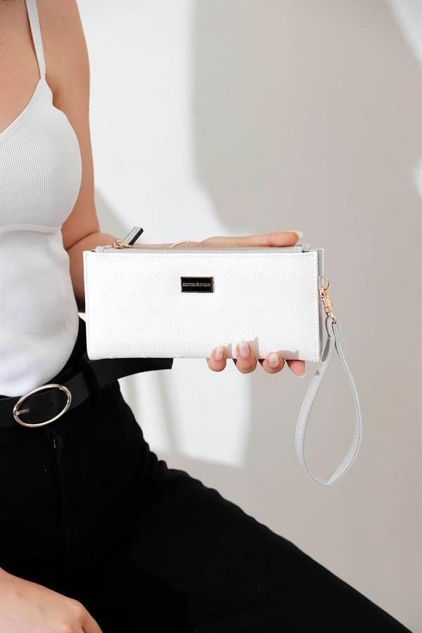 Silver & Polo SP1046 Kadın Cüzdan & Kartlık Logolu Beyaz-A.Gri