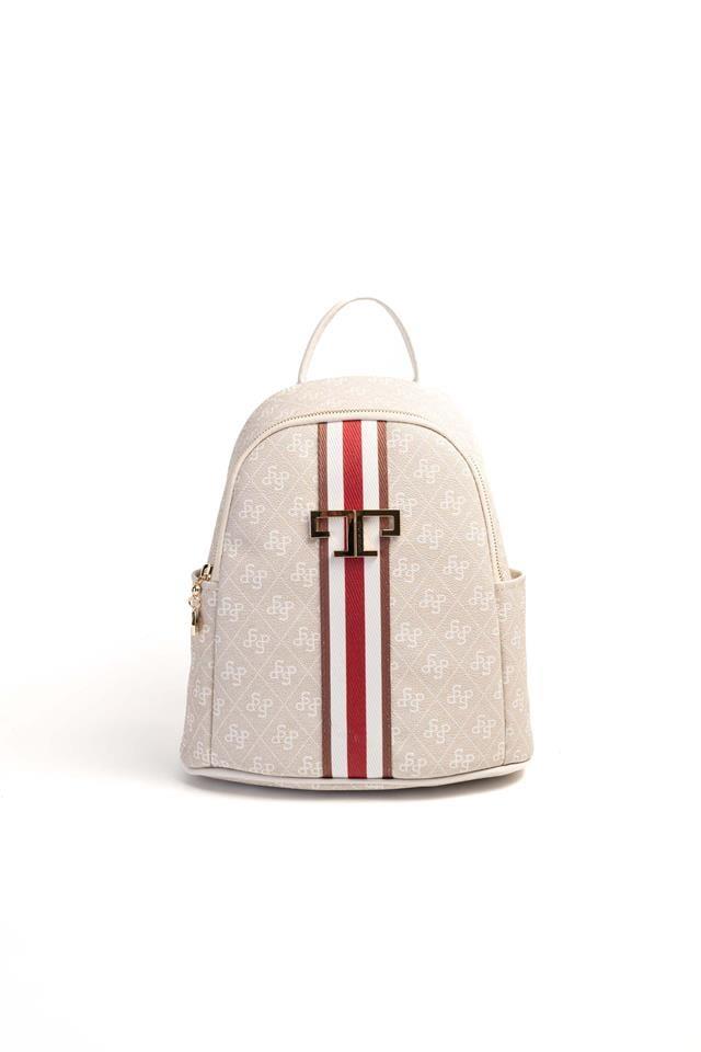 Silver & Polo SP1161 Kadın Sırt Çantası Şeritli Monogram Taş-Kemik
