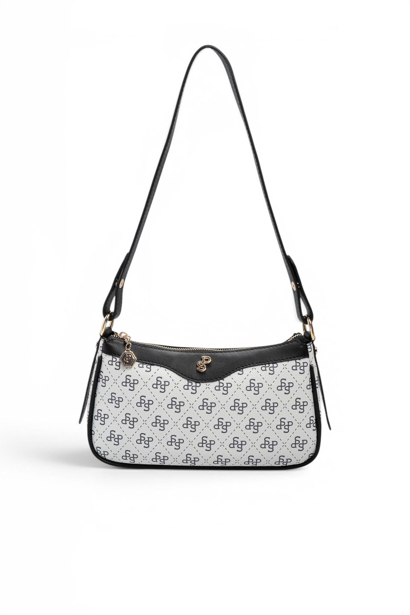 Silver Polo SP1274 Kadın Çapraz Çanta Monogram Beyaz-Siyah