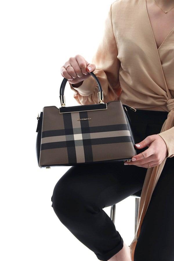 Silver & Polo SP913 Kadın El Çantası Ekose Kahve-Siyah