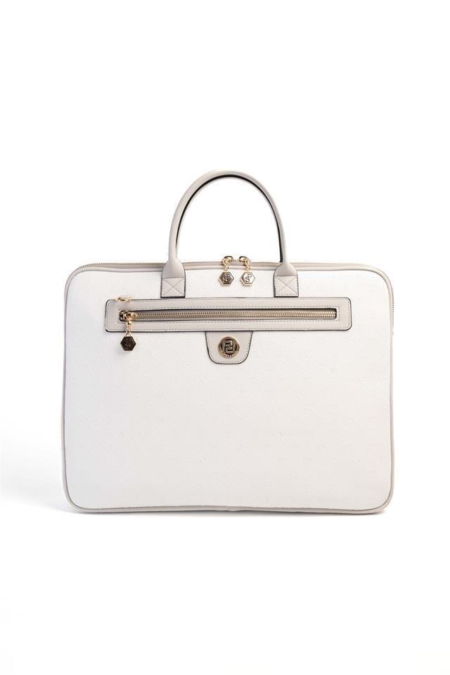 Silver & Polo SP1175 Kadın Laptop & Evrak Çantası Logolu Beyaz-A.Gri