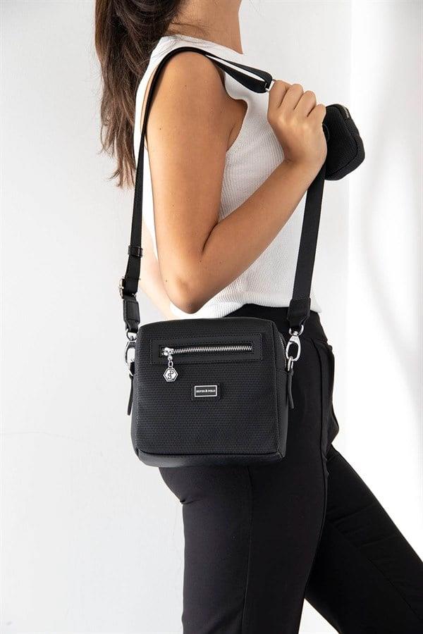 Silver & Polo SP1038 Kadın Çapraz Çanta Petek Siyah