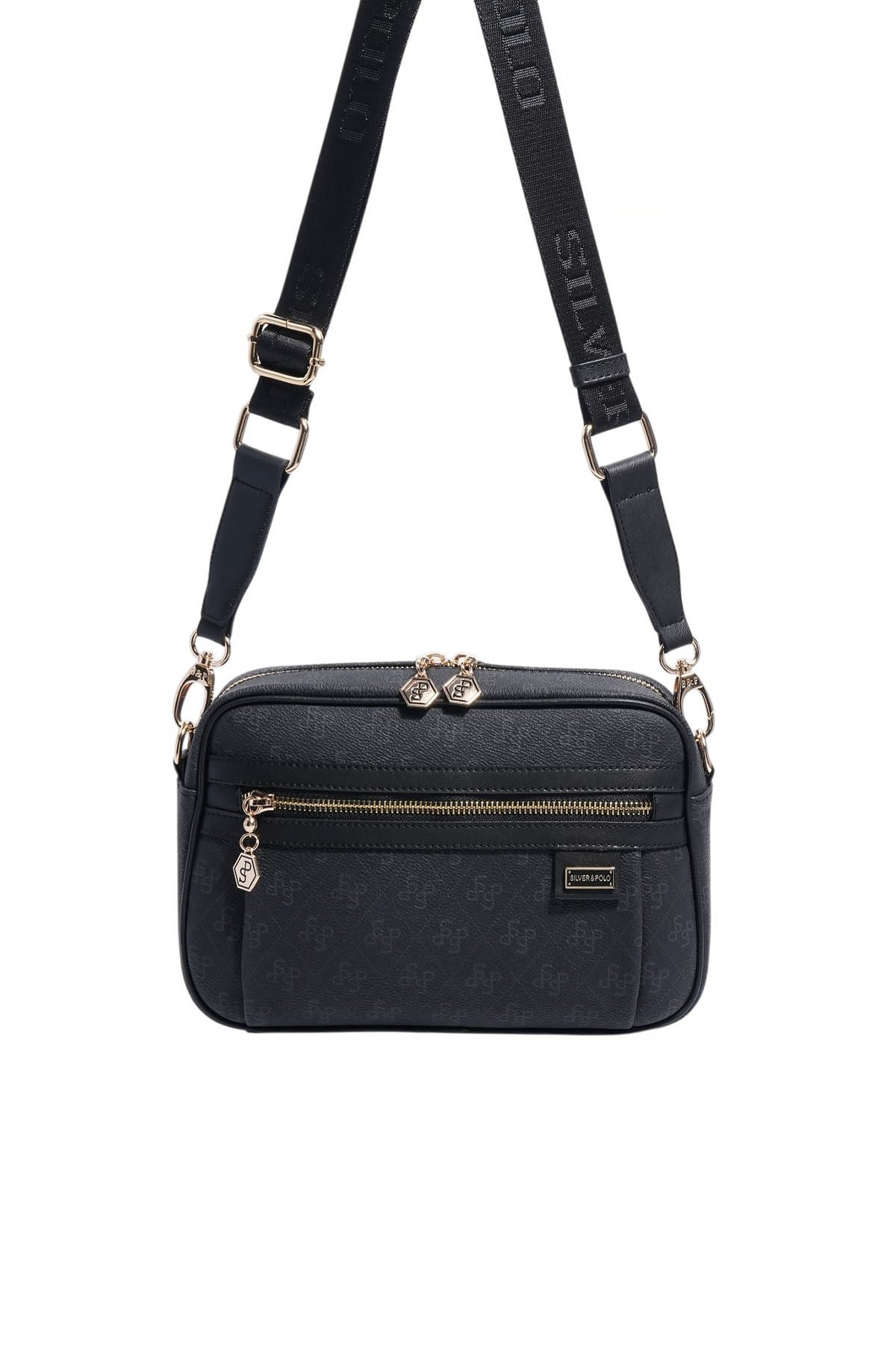 Silver & Polo SP1280 Kadın Çapraz Çanta Monogram Siyah-Siyah