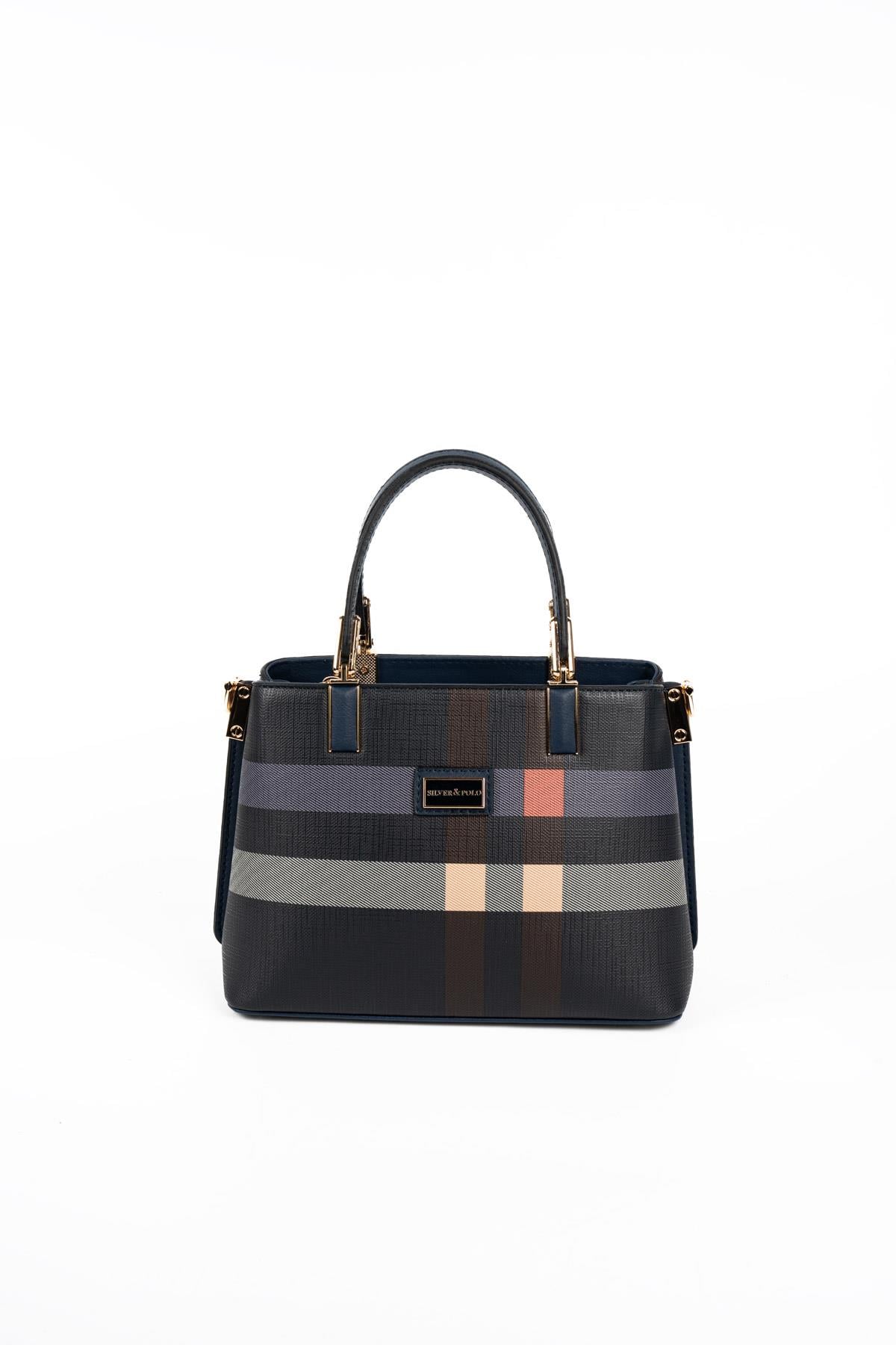 Silver & Polo SP987 Kadın El Çantası Ekose Lacivert