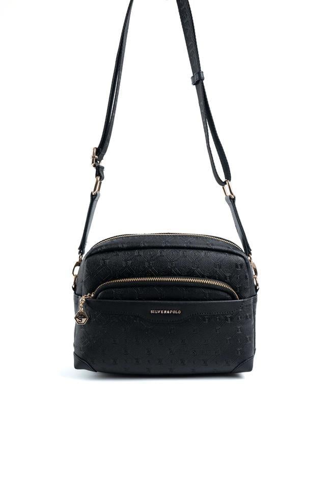 Silver & Polo SP1201 Kadın Çapraz Çanta Logolu Siyah-Siyah