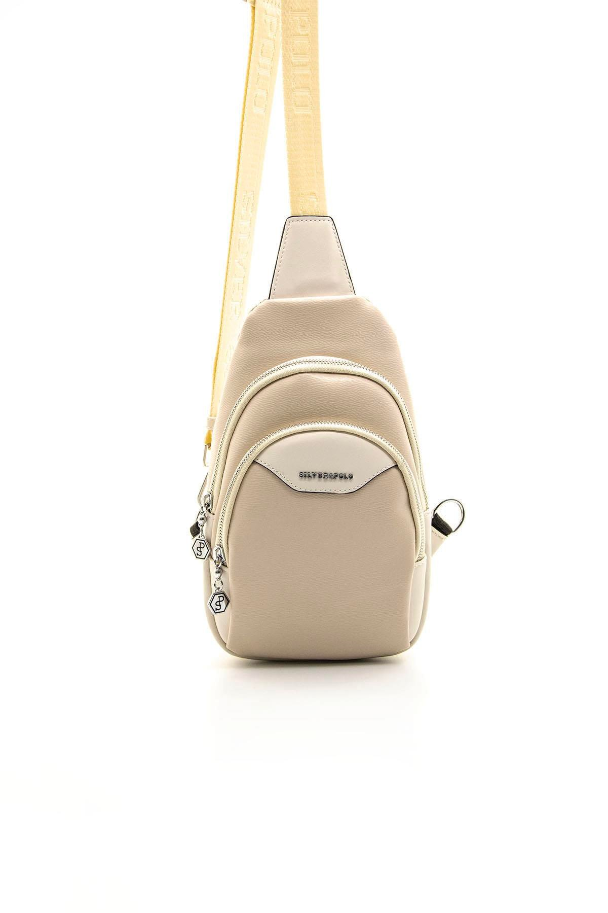 Silver & Polo SP959 Kadın Vücut Çantası Düz Bej-Kemik