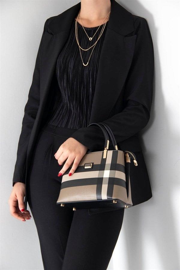 Silver & Polo SP987 Kadın El Çantası Ekose Kahve-Siyah