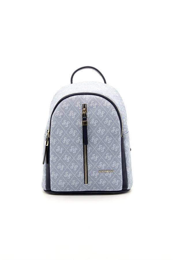 Silver Polo Mavi - Lacivert Monogram Kadın Sırt Çantası SP901