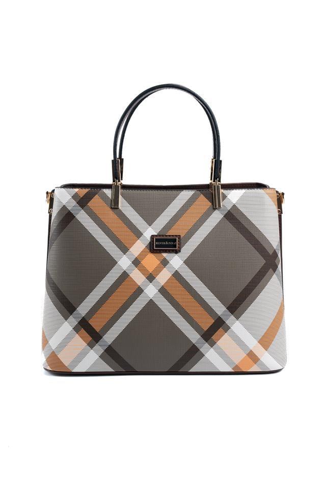 Silver & Polo SP924 Kadın El Çantası Ekose Haki-Kahve