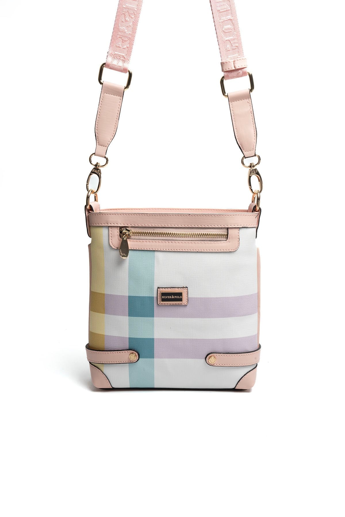 Silver & Polo SP1120 Kadın Çapraz Çanta Ekose Lila-Pembe