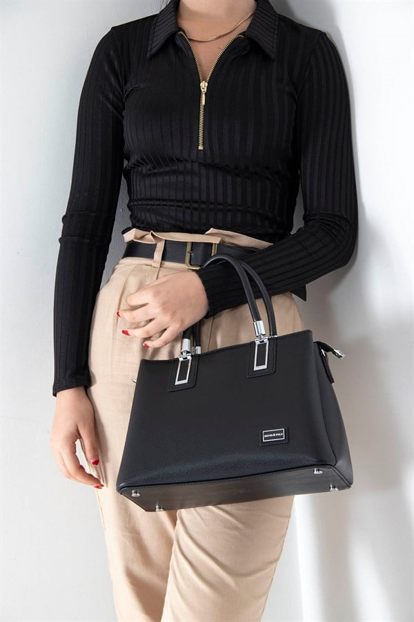 Silver & Polo SP1000 Kadın El Çantası Düz Siyah-Siyah