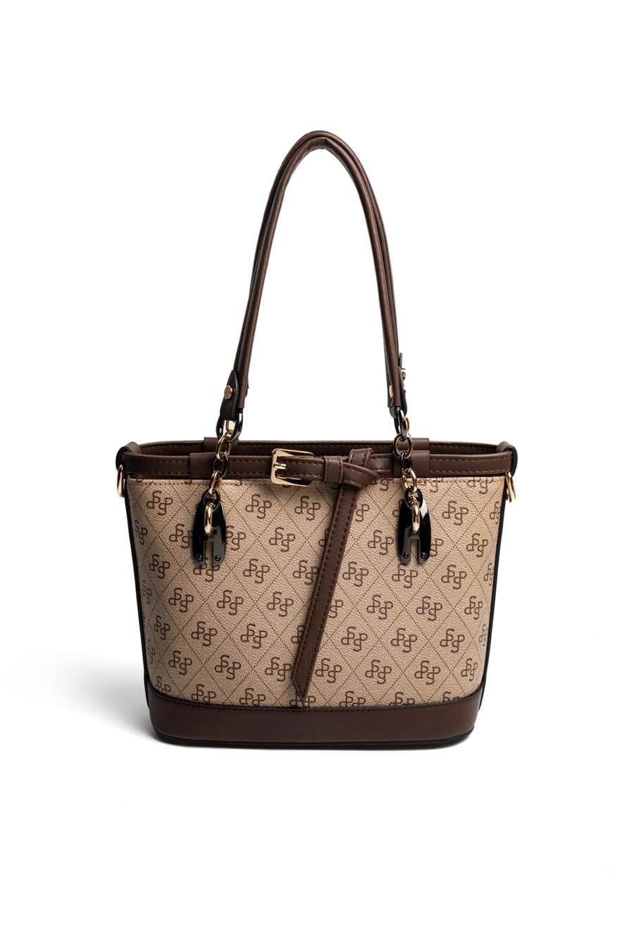 Silver & Polo SP1155 Kadın El Çantası Monogram Koyu Bej-Kahve