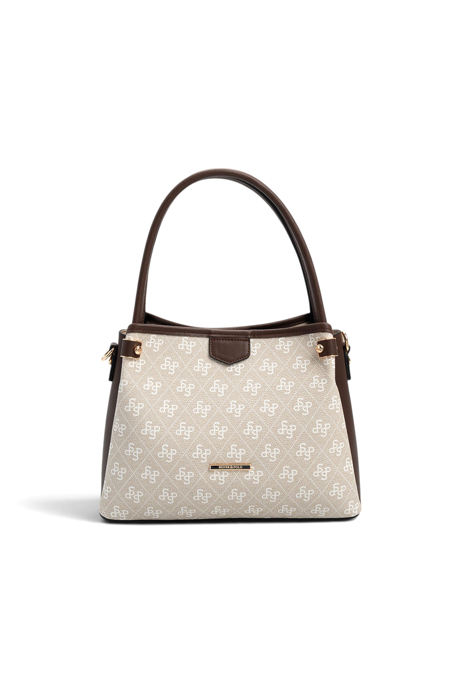 Silver Polo SP1254 Kadın El Çantası Monogram Taş-Kahve