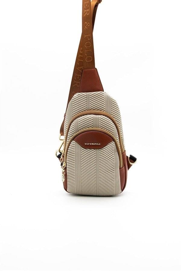 Silver & Polo SP959 Kadın Vücut Çantası Hasır Bej-Kiremit