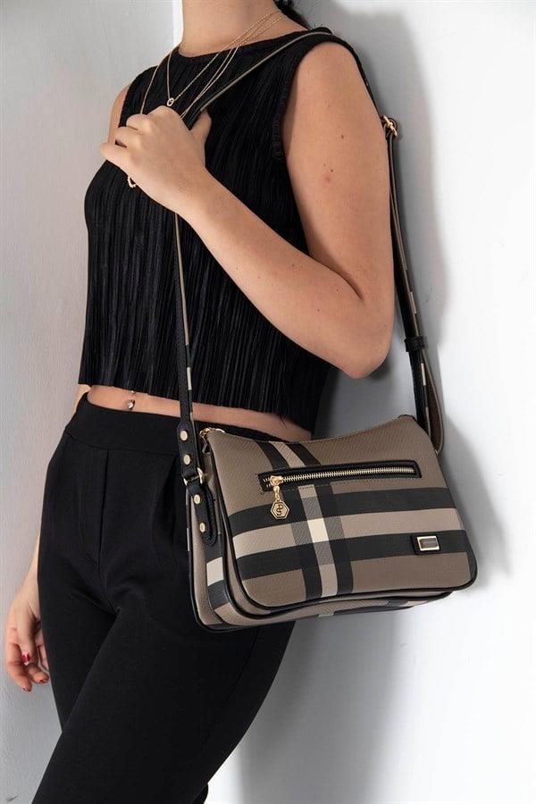 Silver & Polo SP818 Kadın Çapraz Çanta Ekose Kahve-Siyah