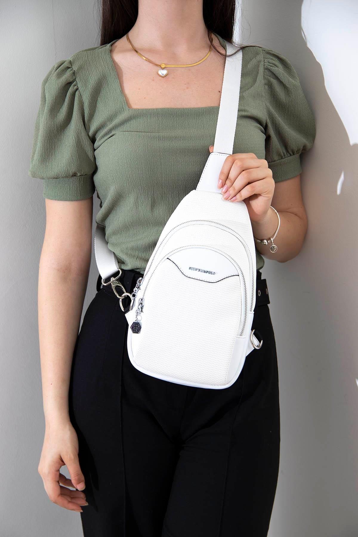 Silver & Polo SP959 Kadın Vücut Çantası Petek Beyaz