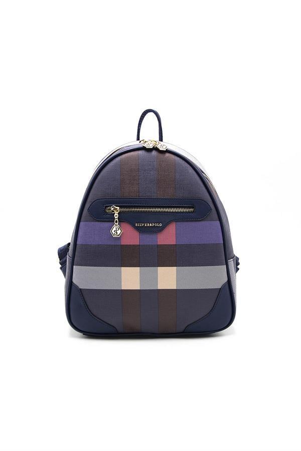 Silver & Polo SP1063 Kadın Sırt Çantası Ekose Lacivert