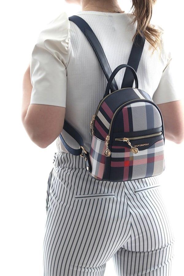 Silver & Polo SP983 Kadın Sırt Çantası Ekose Lacivert