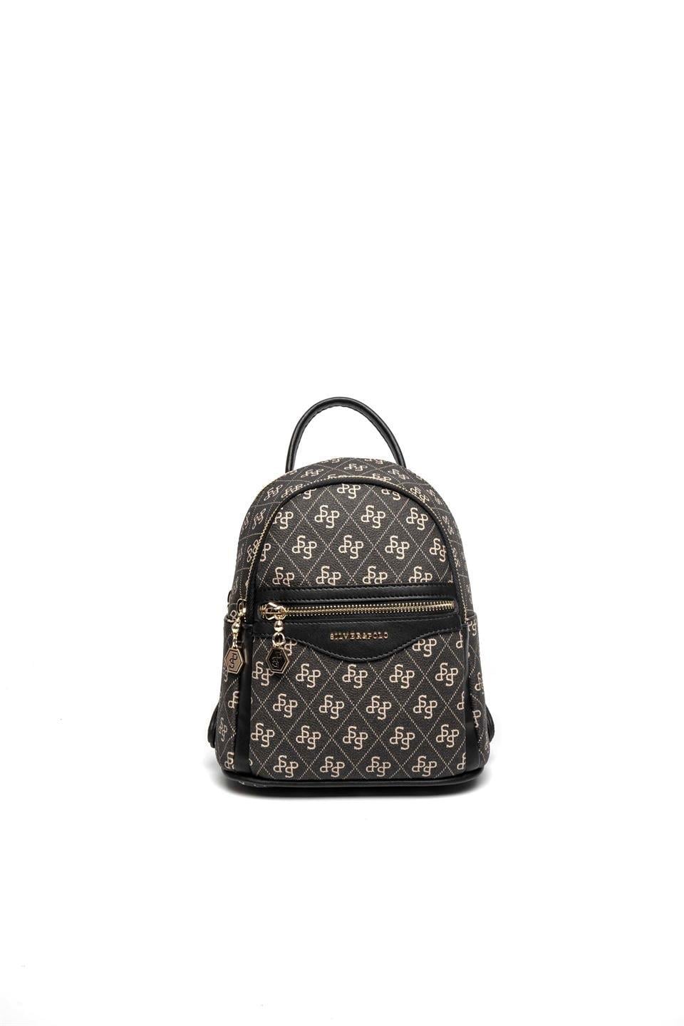 Silver & Polo SP983 Kadın Sırt Çantası Monogram Füme-Siyah