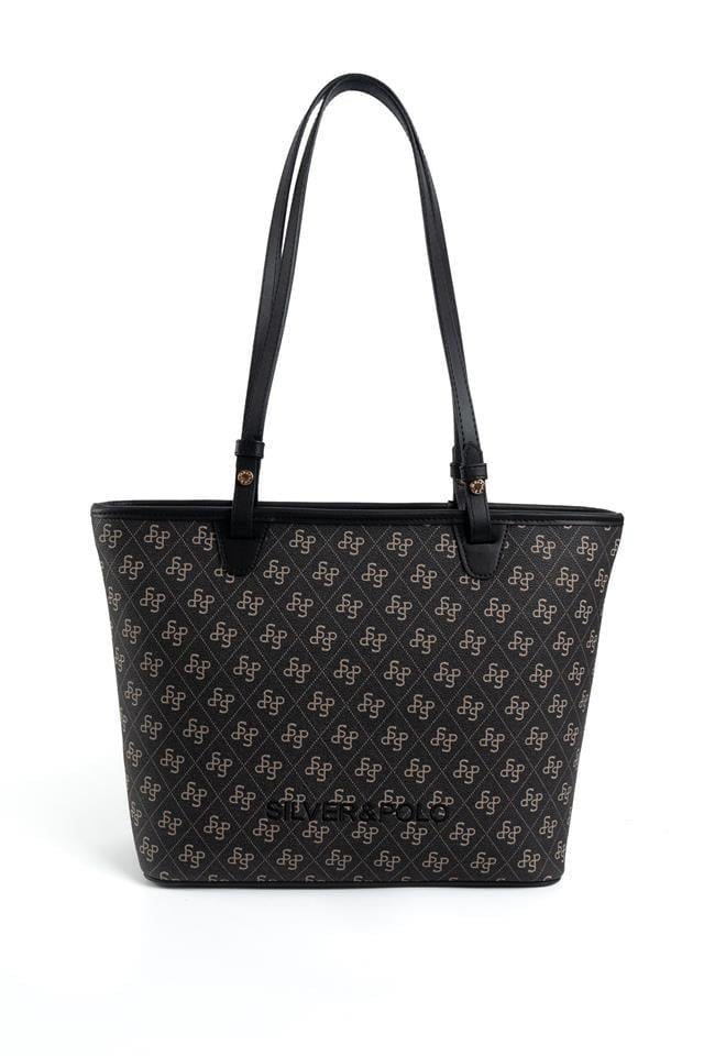 Silver & Polo SP1204 Kadın Omuz Çantası Monogram Füme-Siyah