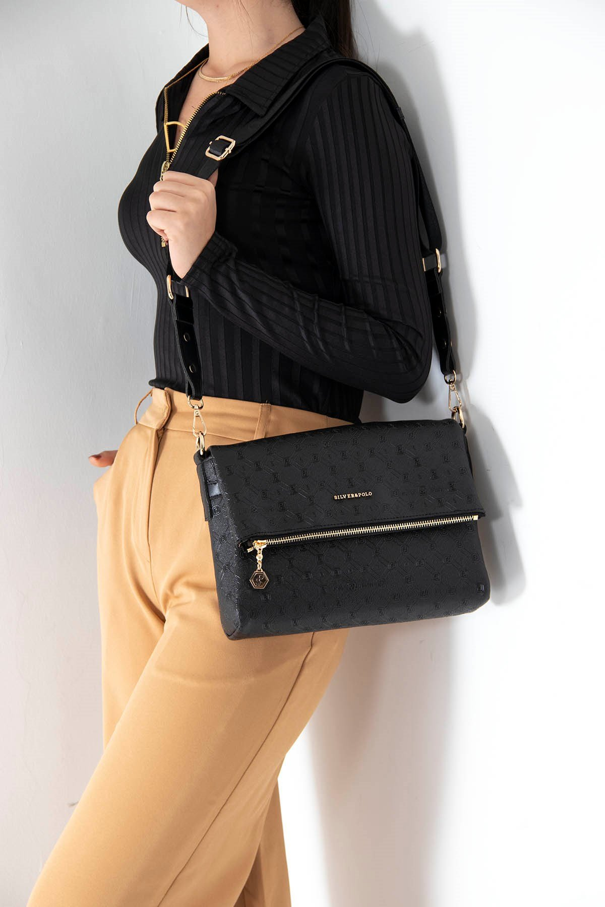 Silver & Polo SP963 Kadın Çapraz Çanta Logolu Siyah