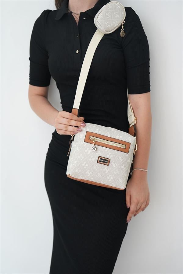 Silver & Polo SP1038 Kadın Çapraz Çanta Monogram Taş-A.Taba