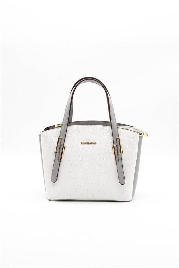 Silver & Polo SP1021 Kadın El Çantası Logolu Beyaz-A.Gri