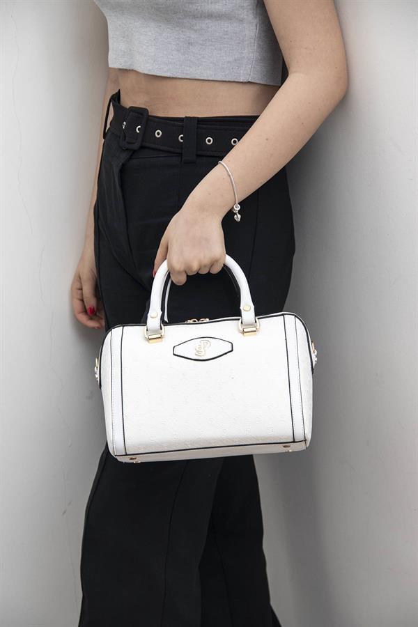 Silver & Polo SP1091 Kadın El Çantası Logolu Beyaz-Beyaz