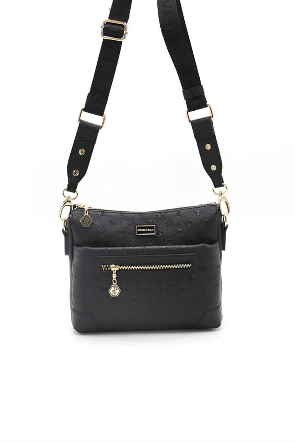Silver & Polo SP1110 Kadın Çapraz Çanta Logolu Siyah-Siyah