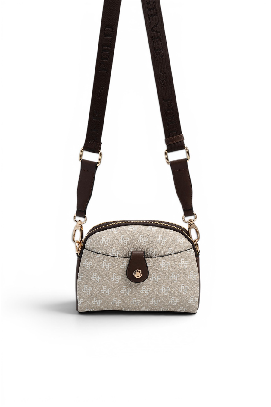 Silver Polo SP1144 Kadın Çapraz Çanta Monogram Taş-Kahve