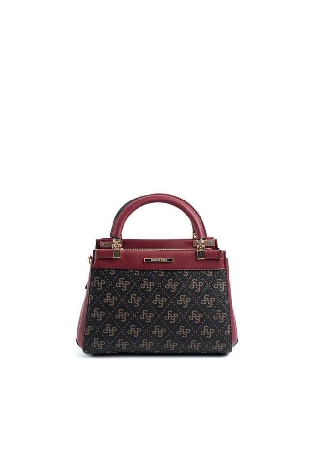 Silver & Polo SP1193 Kadın El Çantası Monogram Kahve Sarı-Bordo