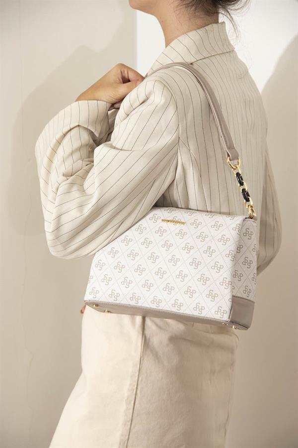Silver & Polo SP910 Kadın Çapraz Çanta Monogram Bej-Kum
