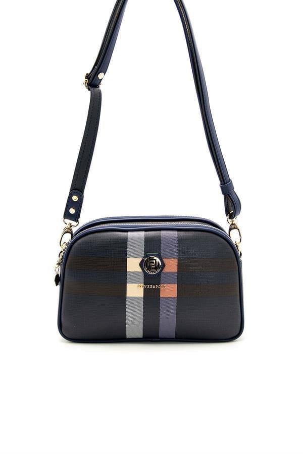 Silver & Polo SP745 Kadın Çapraz Çanta Ekose Lacivert