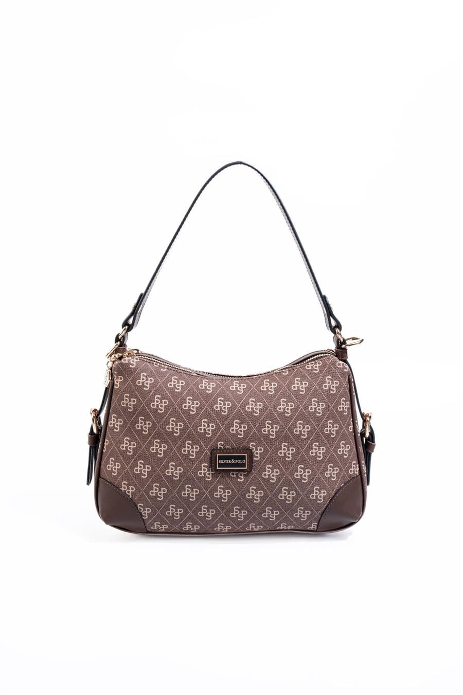 Silver & Polo SP1269 Kadın Omuz Çantası Monogram Kahve