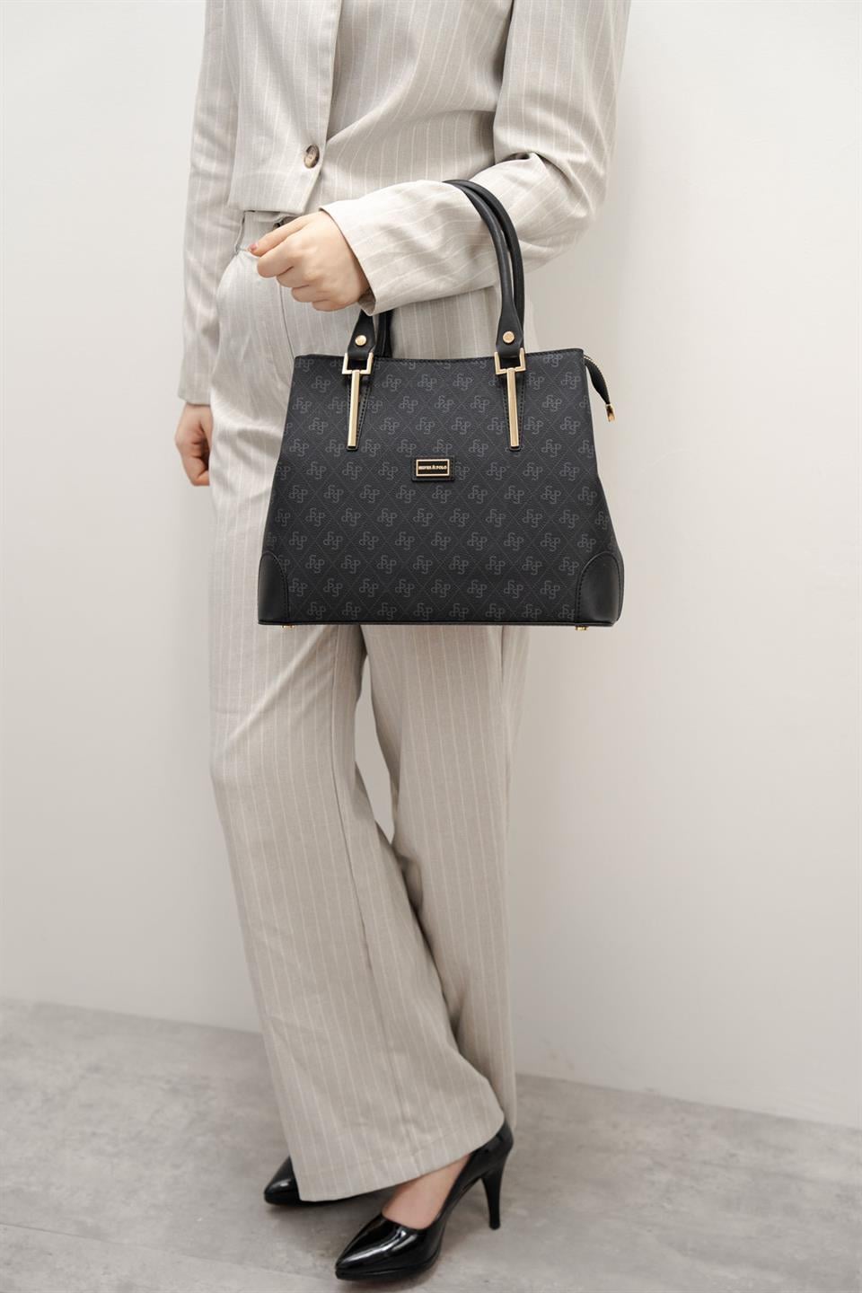 Silver & Polo SP667 Kadın El Çantası Monogram Siyah