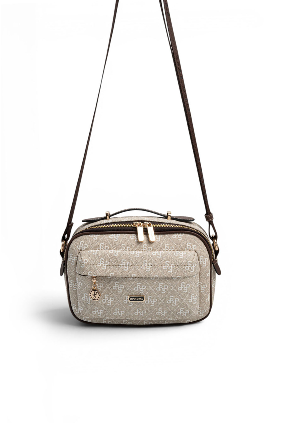 Silver Polo SP1186 Kadın Çapraz Çanta Monogram Taş-Kahve