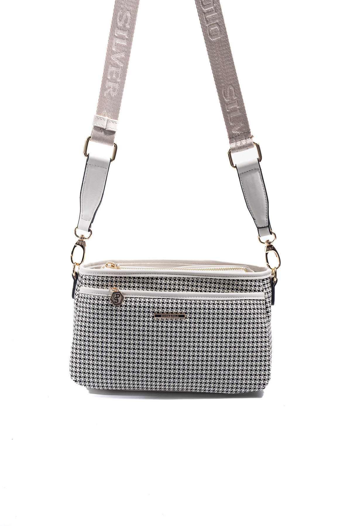 Silver & Polo SP1184 Kadın Çapraz Çanta King Desen Siyah-Kemik