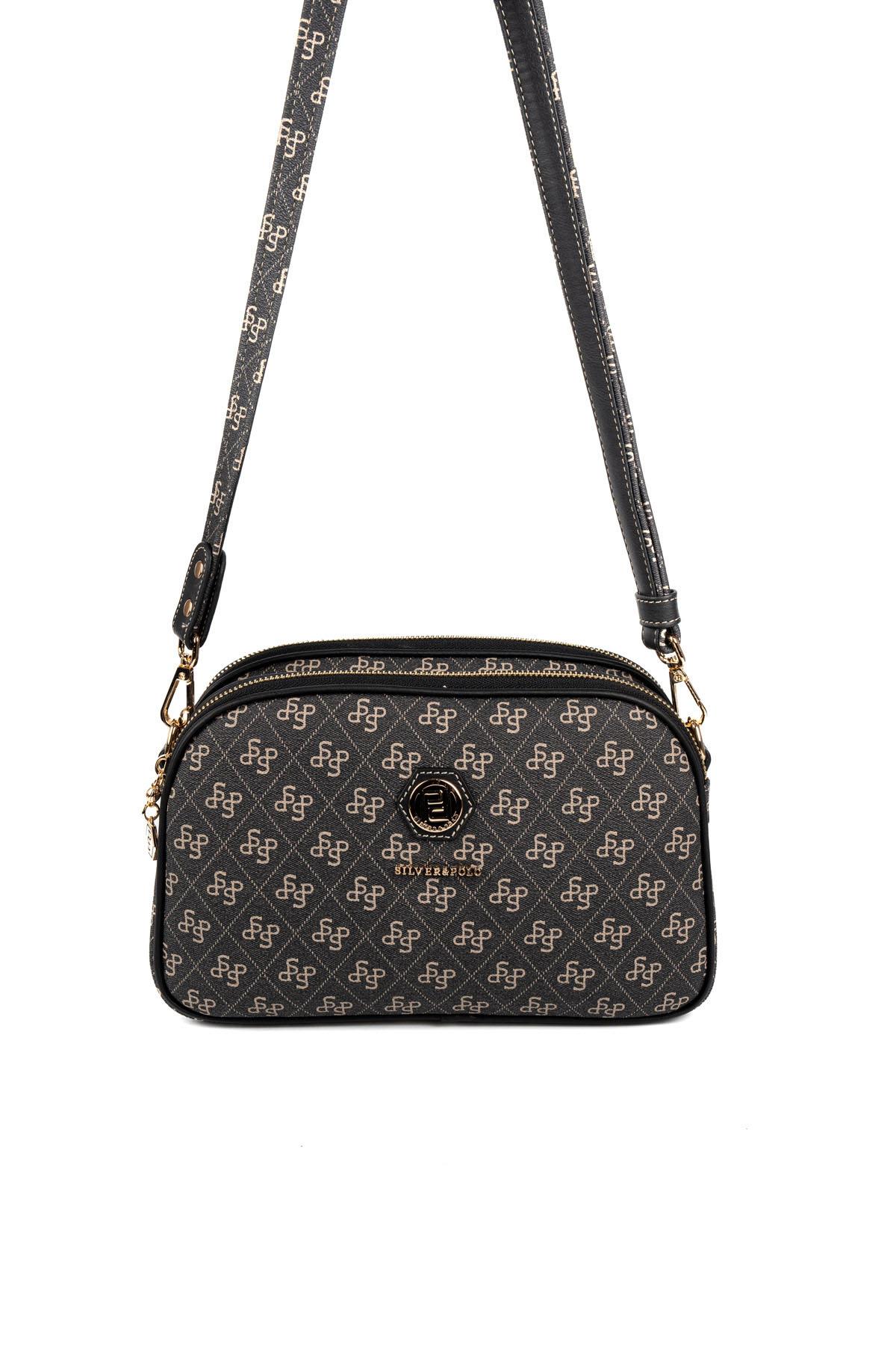 Silver & Polo SP745 Kadın Çapraz Çanta Monogram Füme-Siyah