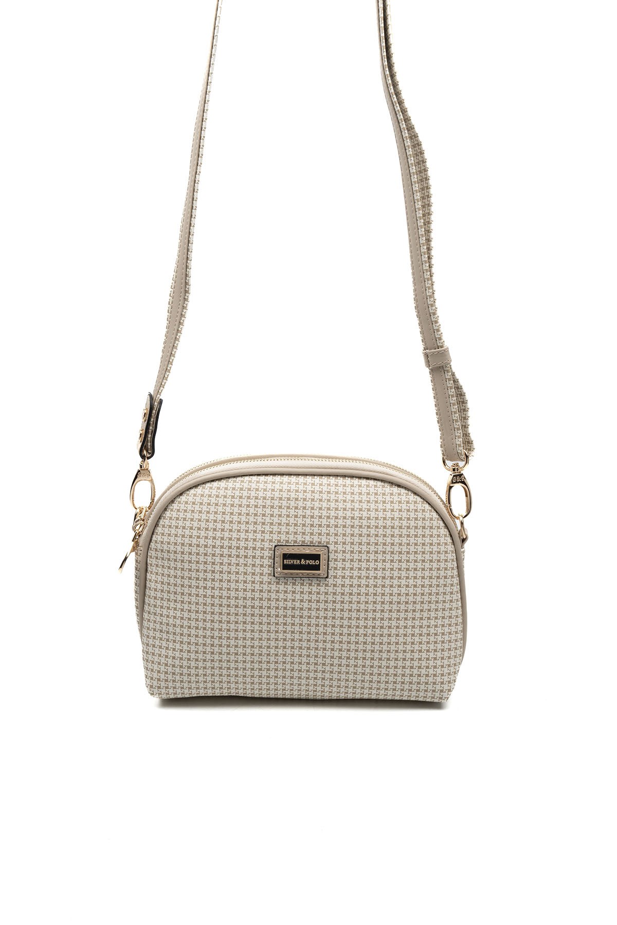 Silver & Polo SP765 Kadın Çapraz Çanta Kaz Ayağı Ekose Kum-Kum Beji