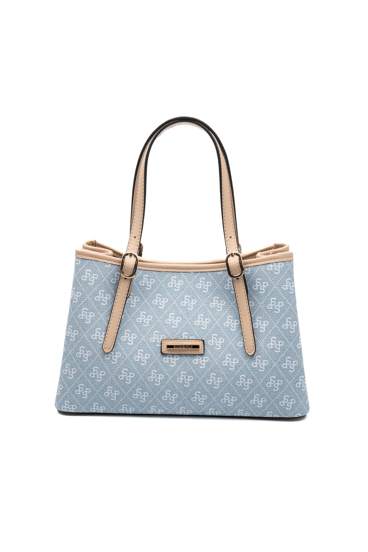 Silver & Polo SP1252 Kadın El Çantası Monogram Mavi-Ten