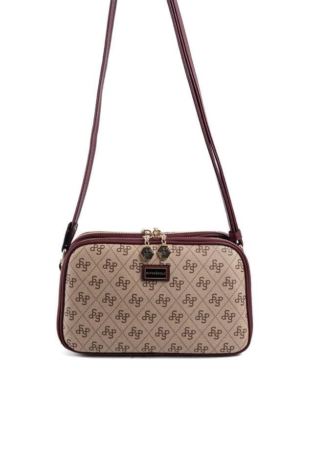 Silver & Polo SP899 Kadın Çapraz Çanta Monogram Koyu Bej-Bordo