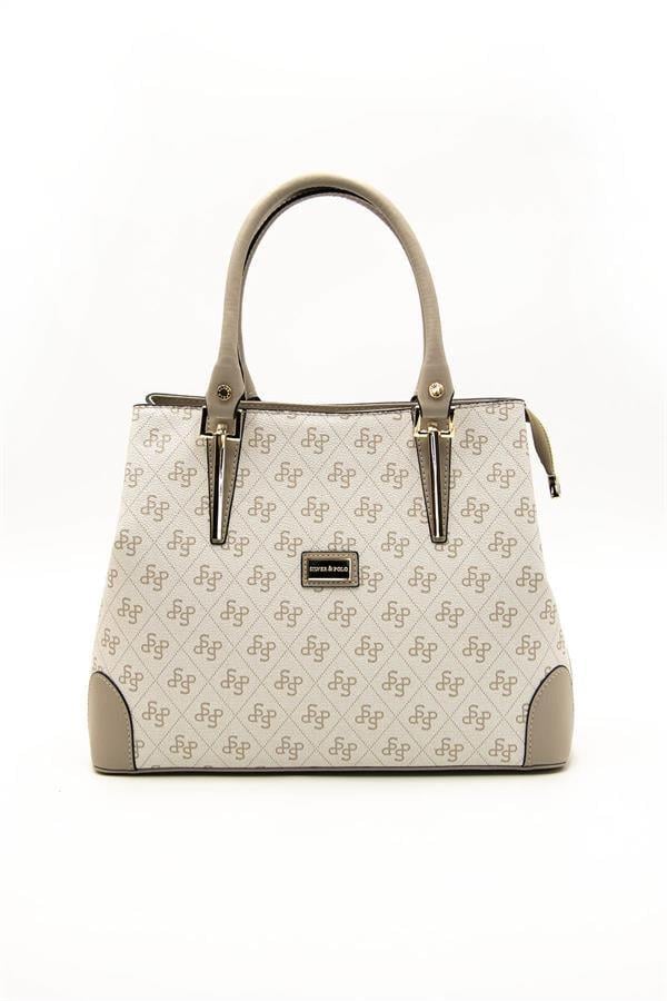 Silver & Polo SP667 Kadın El Çantası Monogram Bej-Kum