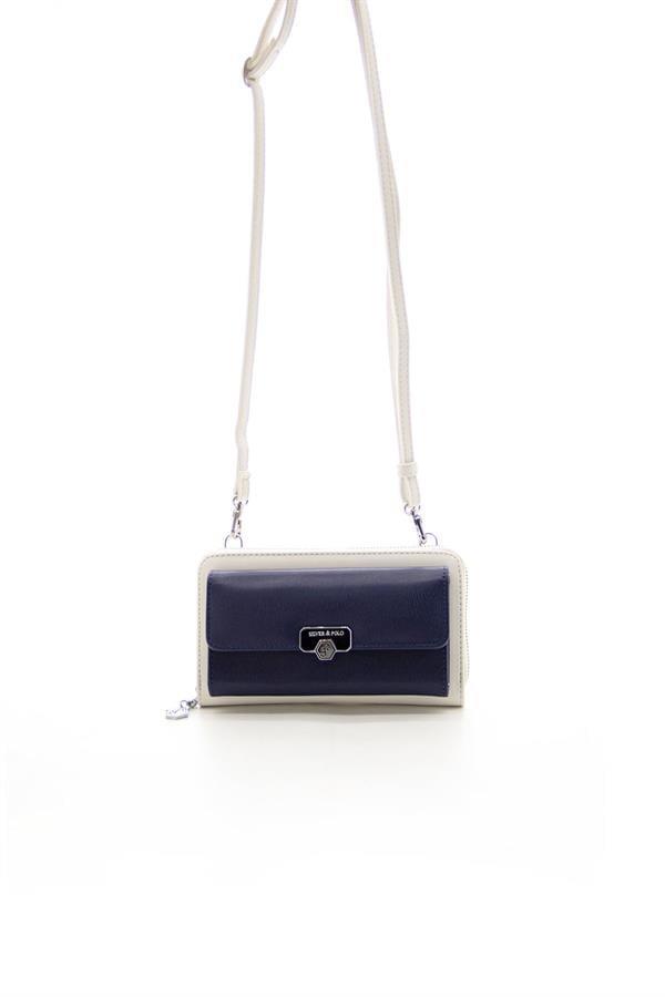 Silver & Polo SP921 Kadın Telefon Çantası Düz Lacivert-Kemik